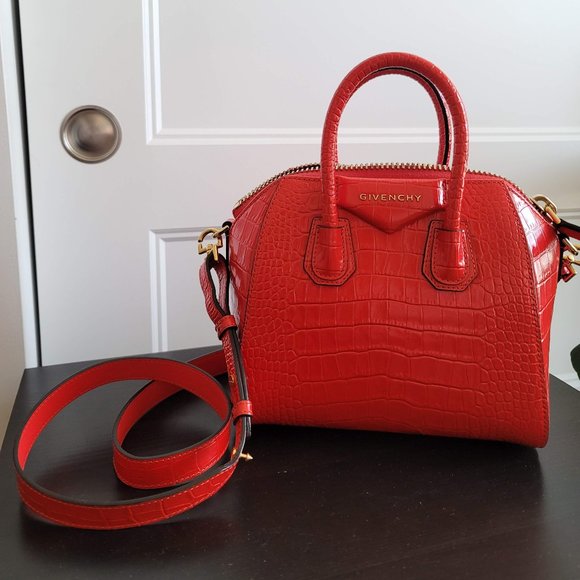 Givenchy Red Croc Mini Antigona Bag - Picture 1 of 9